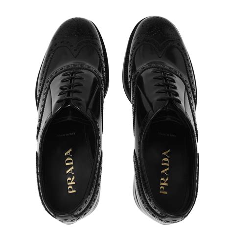 Prada Men's 2EG015 P39 F0002 Black Full Brogue Leather 